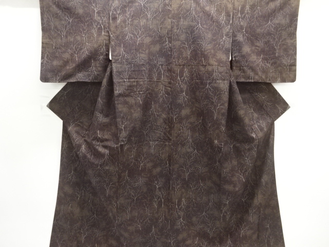 JAPANESE KIMONO / ANTIQUE KIMONO / SILK / TSUMUGI / WOVEN TREES